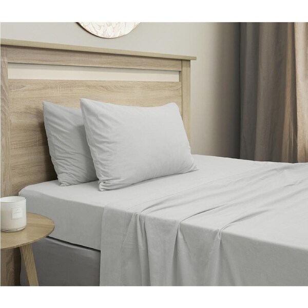 Ardor Boudior Bed Micro Flannel Pillowcase Sheet Bedding Set Light Grey Mega King