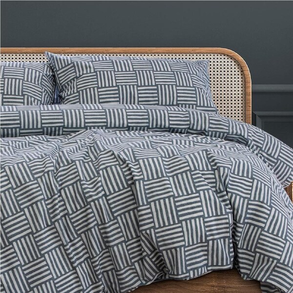Ardor Boudior Bed Fletcher Printed Quilt Cover Bedding Set Faded Indigo King