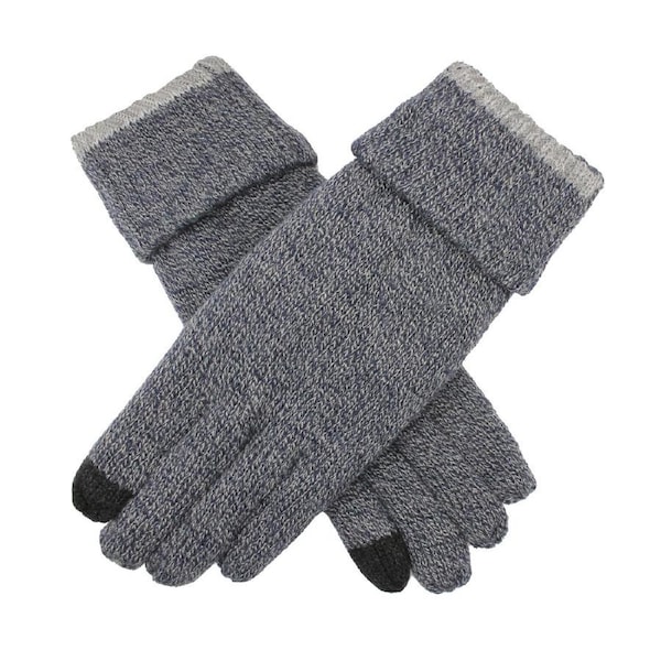 Dents Mens Thinsulate Lined Touchscreen Knit Gloves with Rollover Cuff - Navy Marle L