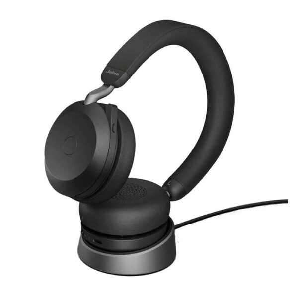 Jabra Evolve2 75 USB-A Link380a MS Stereo Stand Black, 8-Mic Technology, 36 Hours Battery & Fast Charge, Dual-Foam Tech, Discreet Hide-Away Boom Arm