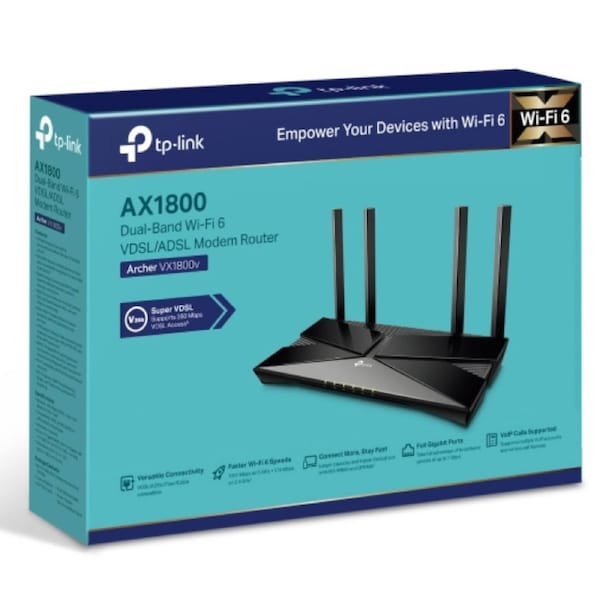 TP-Link Archer VX1800v AX1800 Dual-Band Wi-Fi 6 VDSL/ADSL Modem Router, 574