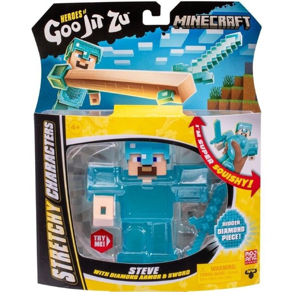 Heroes of Goo Jit Zu Minecraft Stretchy Character Steve with Diamond Armor and Sword