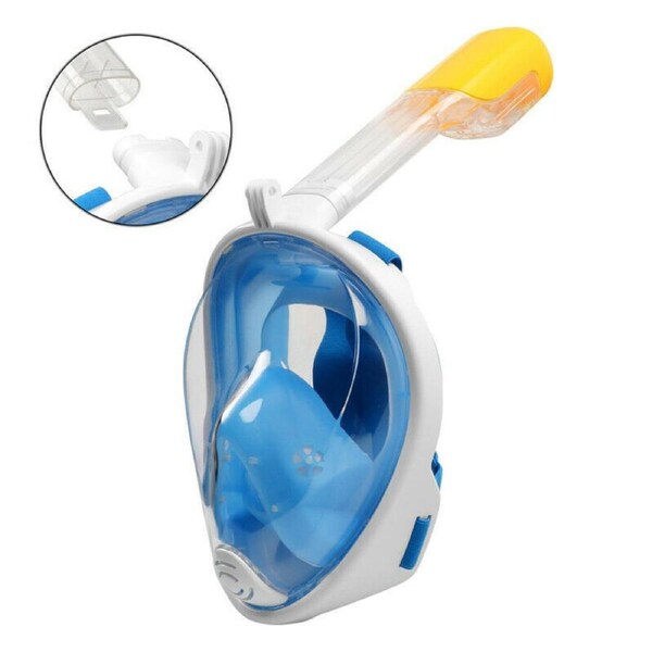 LARGE / X-LARGE Anti Fog Full Face Snorkel Mask Swimming Dive Scuba Goggles with GoPro Mount ~ Blue