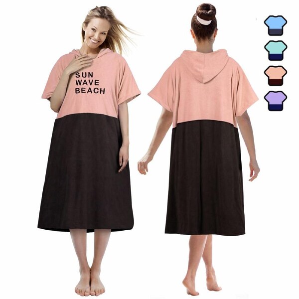 LINENOVA Changing Robe with Hood Changing Towel Poncho Robe Microfiber Quick Dry For Beach Swim Surfing Outdoor Red