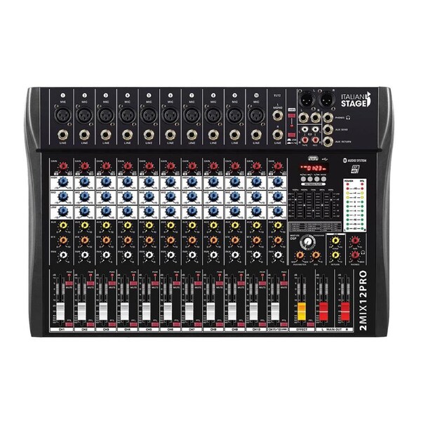 Italian Stage 12-Channel Stereo Audio Mixer with DSP MultiFX - IS2MIX12PRO