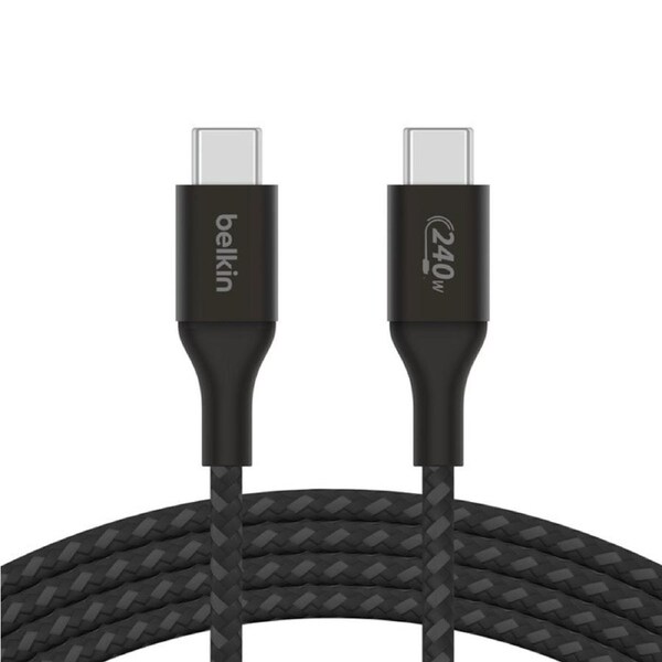 Belkin BoostCharge USB-C to USB-C Cable 2M - Black (CAB015bt2Mbk), 240W, 480Mbps, 30K bend, Samsung Galaxy,iPad,MacBook,Google,OPPO,Nokia,2YR