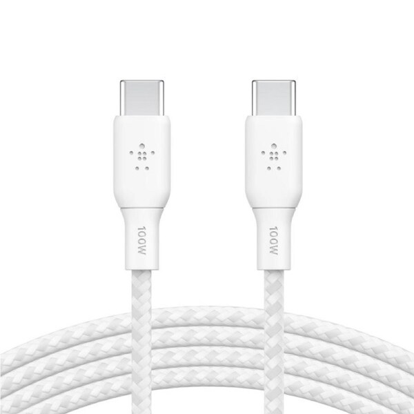 Belkin BoostCharge USB-C to USB-C Cable 3M - White (CAB014bt3MWH), 100W, 480Mbps,30K bend, Samsung Galaxy,iPad,MacBook,Google,OPPO,Nokia,2YR