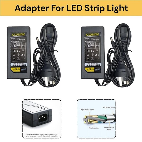 6A 12V Adapter For LED Strip Light - 2pcs