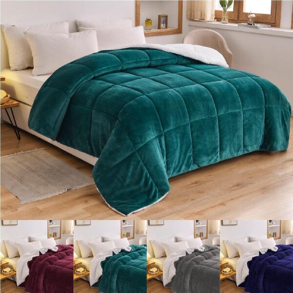 Luxor Teddy Bear Fleece 700GSM Winter Super Warm Quilt Comforter (Made in Aus) Queen / Midnight