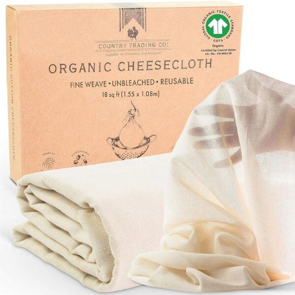 Cheesecloth for Straining - Certified Organic Cotton - Fine Reusable Unbleached Cooking Filter (Large Cut 1.5m x 1.0m)