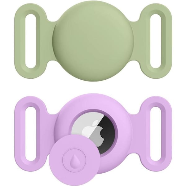 2-Pack Air Tag Holder Compatible with Apple AirTag, Pet Silicone Protective Cat Dog Collar Airtags Holder,GPS Tracker Collar Holder (Large, Matcha Green+Violet)