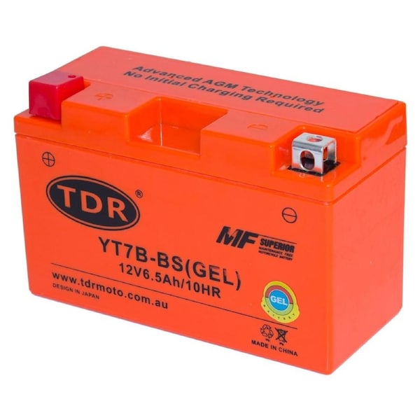 TDR YT7B-BS GEL Battery 12V 6.5Ah Motorcycle Snowmobile ATV Dirt Pit Bike Watercraft Maintenance Free Sealed AGM Technology Rechargeable Terminals Dimensions 150x65x93mm Replace CT7B-4