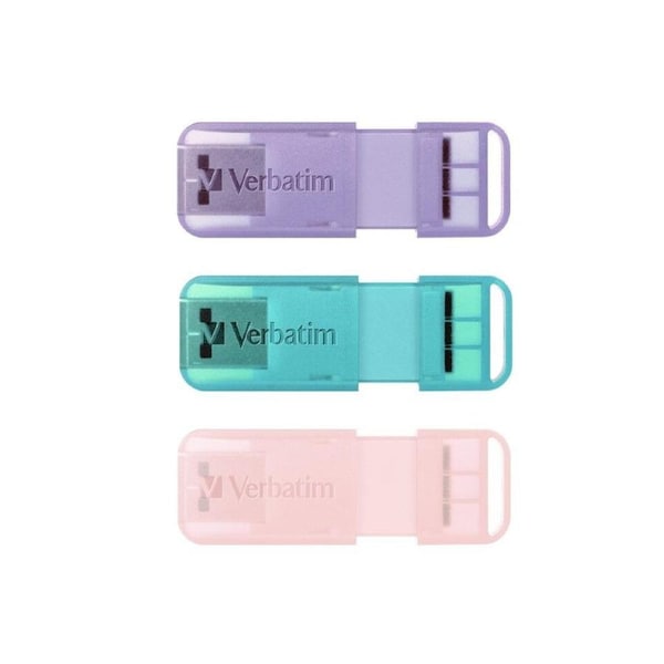 Verbatim Pop-Up 32GB USB 2.0 Triple Pack - Assorted Pastel Colours, Aqua, Pink, Purple 66760