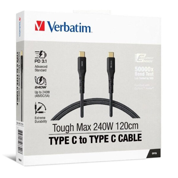Verbatim Cable 240W USB-C to USB-C 120CM, PD 3.1 and QC 3.0 and 4.0 Premium Cable
