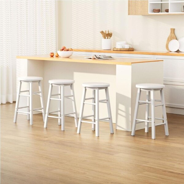 Artiss 4x Bar Stools Round Chairs Wooden White