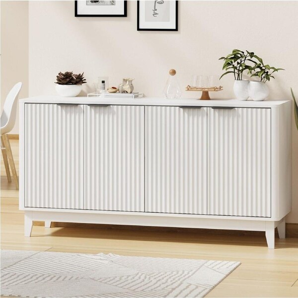 Oikiture Buffet Sideboard Storage Cabinet 4 Doors Cupboard Hallway Table White