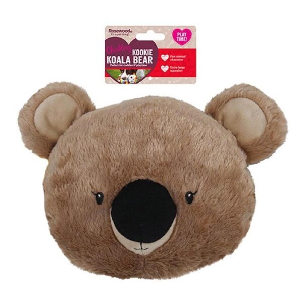 Rosewood Kookie Koala Bear Head Plush Squeaker Pet Dog Interactive Toy Brown