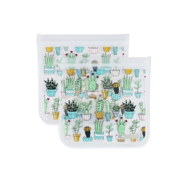 2pc Full Circle Ziptuck Reusable 830ml/8cm Sandwich Bag Food Pouch Set Cactus