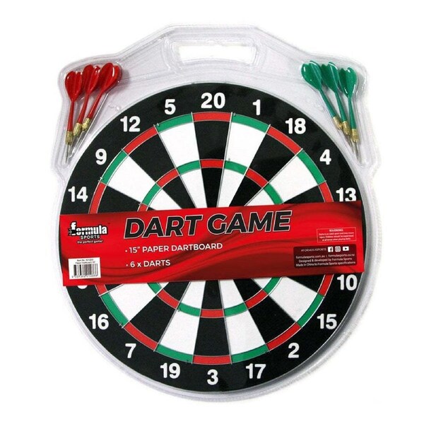 Formula Sports 15'' Dartboard Family Dart Game Set w/ 6-Steel Tip Darts Play