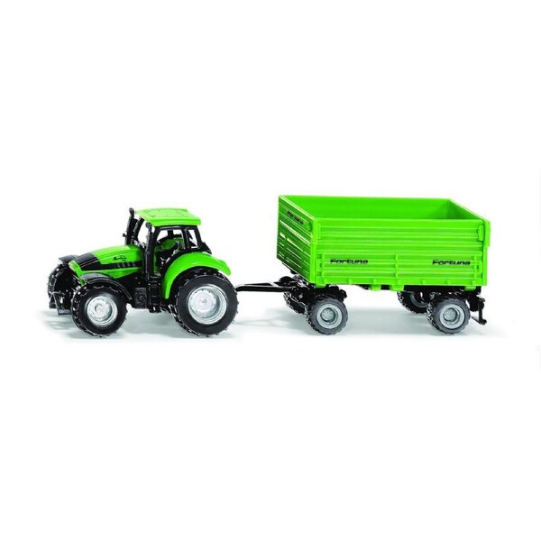 Siku 1606 DEUTZ-FAHR Tractor w/ Fortuna 4-Wheel Trailer Diecast 168mm Toy 3y+