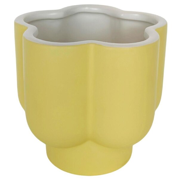 Urban Products 13cm Ceramic Groovy Flower Planter Home/Garden Pot Yellow/WHT