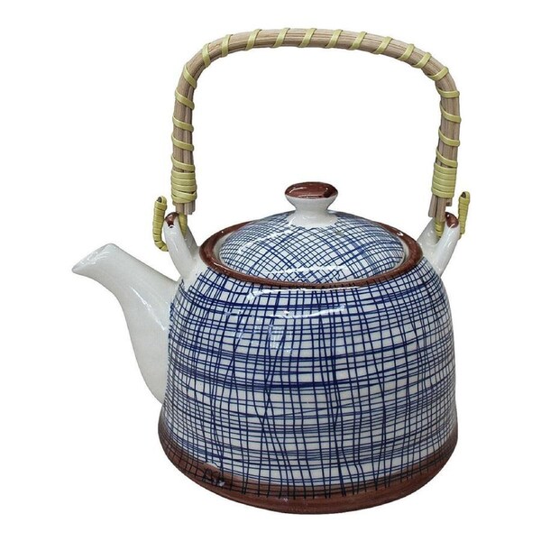 Blue Lines 18cm Ceramic Teapot Decorative Brewing Tea Container Pot w/ Handle