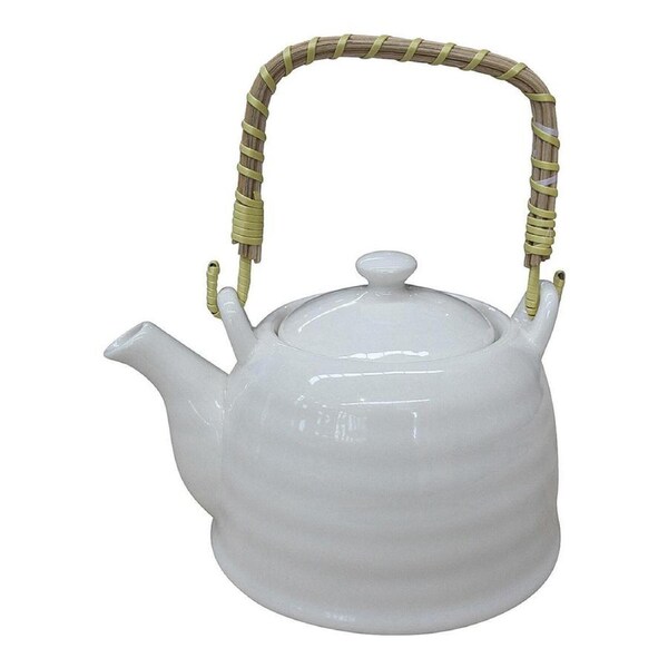 Classic White 18cm Ceramic Teapot Decorative Brewing Tea Container Pot w/ Handle