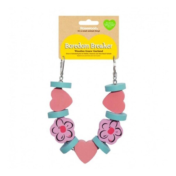 Rosewood Woodies Wooden Flower Garland Gnaw/Chew Pet Activity Toy Pink/Blue