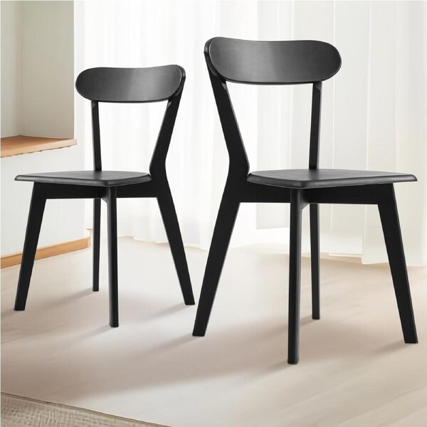 ACA Dining Chairs Set of 2 Solid Wood Black For Kitchen Cafe Lounge Chair