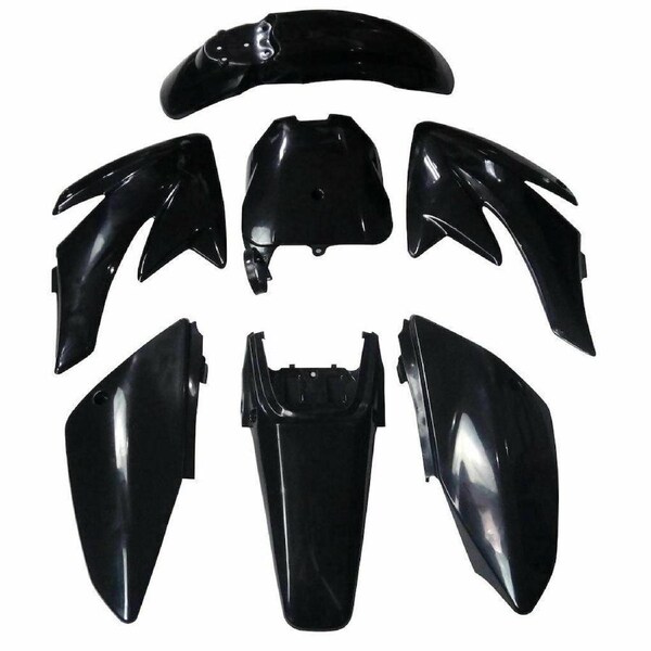 TDR CRF70 Black Plastic Fender Fairing Kit 7PCS for CRF70 Style Dirt Pit Bike 140cc 150cc 160cc 200cc 250cc Compatible with Thumpstar Pitpro Atomic Trail Bikes