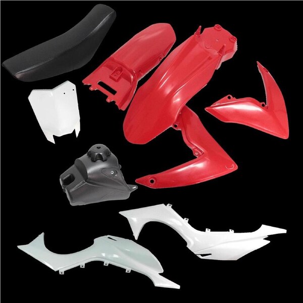 TDR CRF50 Red White Pit Bike Conversion Kit Plastics Tank Seat for 50cc 70cc 90cc 110cc 125cc CRF110 Style Upgrade Dirt Trail Pitpro Thumpstar Atomik