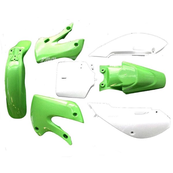 TDR Green White Plastic Fender Kit 7PCS for KLX110 2002-2009 140cc 150cc 160cc 200cc 250cc Dirt Pit Bike Thumpstar Pitpro Atomic KLX 110 Fairing Style Replacement Parts