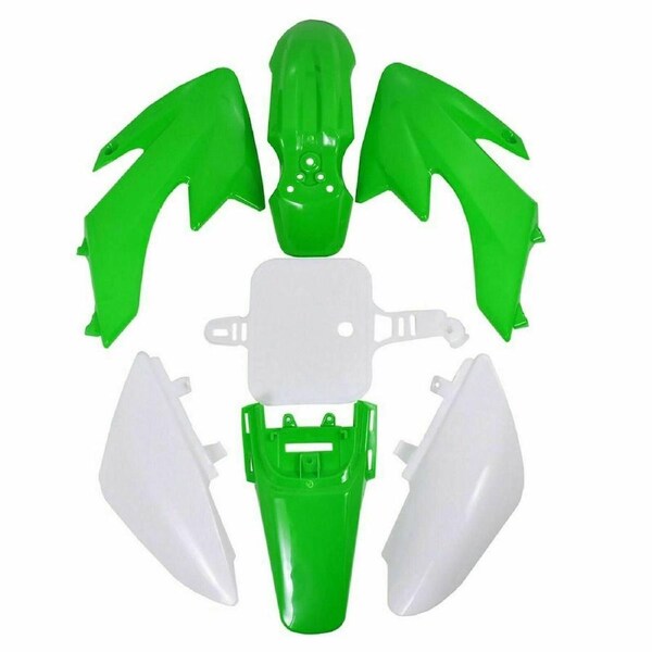 R Green White Plastic Fairing Fender Kit 7PCS for CRF50 Style Pit Dirt Bike 50cc 70cc 90cc 110cc 120cc 125cc Thumpstar Pitpro Atomic TDR Offroad Body Panel Replacement