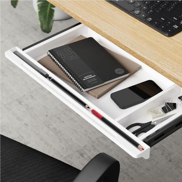 Oikiture Under Desk Drawer Pull-Out Drawer Sliding Tray Storage Organizer White
