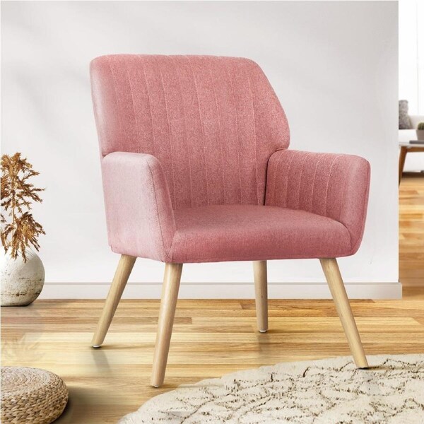 Oikiture Armchair Lounge Sofa Chair Fabric Accent Chairs Armchairs Couches Pink