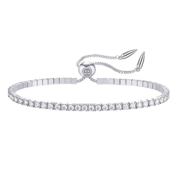 Catzon Moissanite Tennis Bracelet 1.8ct Diamond Bracelets for Women D Color VVS1 Round Brilliant Cut Lab Created Adjustable Moissanite Bracelets
