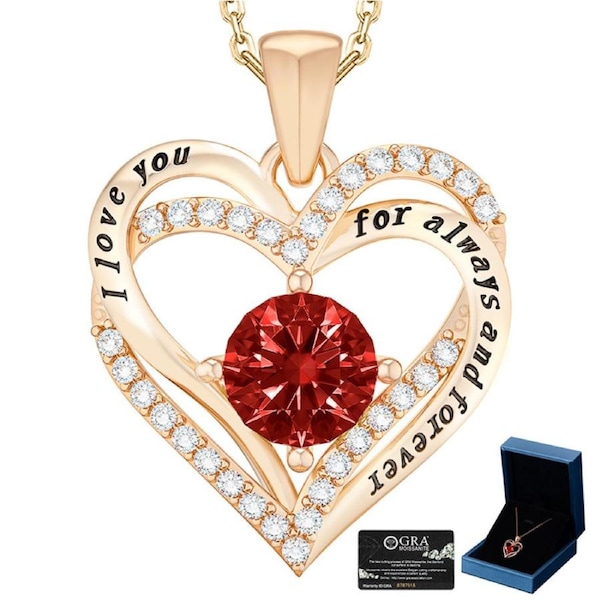 Catzon Moissanite Necklace for Women Heart Pendant Red Diamond S925 Sterling Silver Jewelry Anniversary Present for Wife Mom Girlfriend