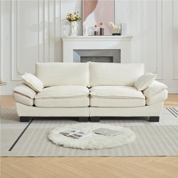 HOMFURN Modern 3 Seater Sofa, Convertible Cloud Sofa, Beige