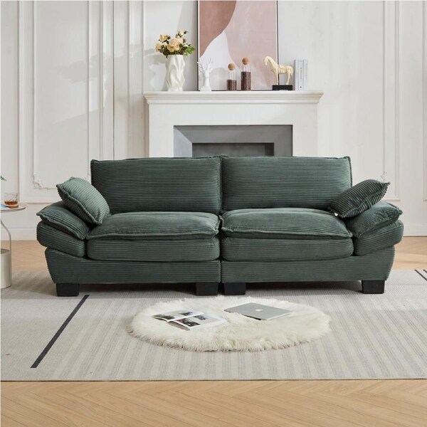 HOMFURN Modern 3 Seater Sofa, Convertible Cloud Sofa, Green