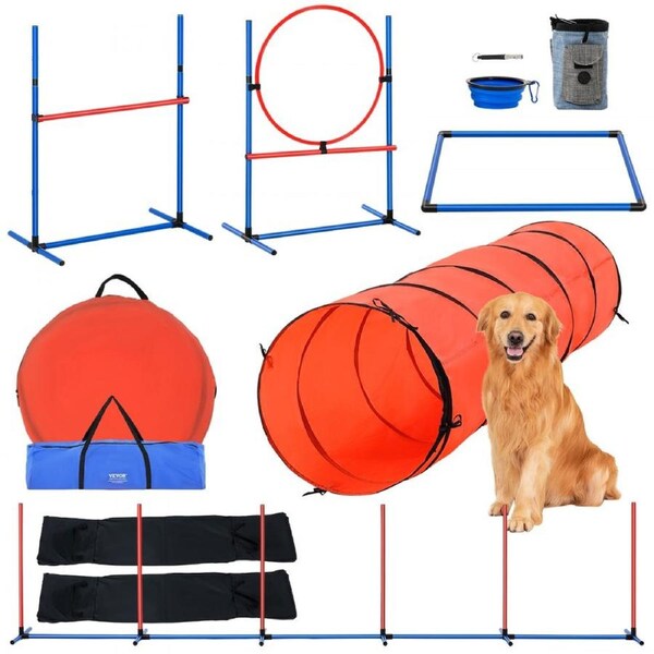 Dog Agility Training Equipment 5 PCS Set Upgrade w/ Hurdles Extended Tunnel