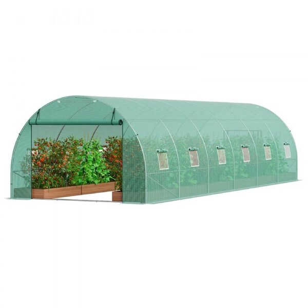 Walk-in Tunnel Greenhouse 29.2x9.7x6.5ft Galvanized Frame PE Cover Green