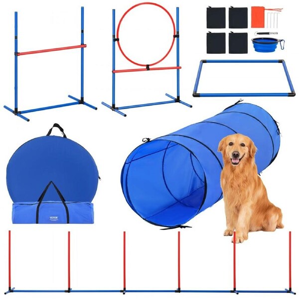 Dog Agility Training Equipment 5 PCS Set with Hurdles Tunnel Jump Ring