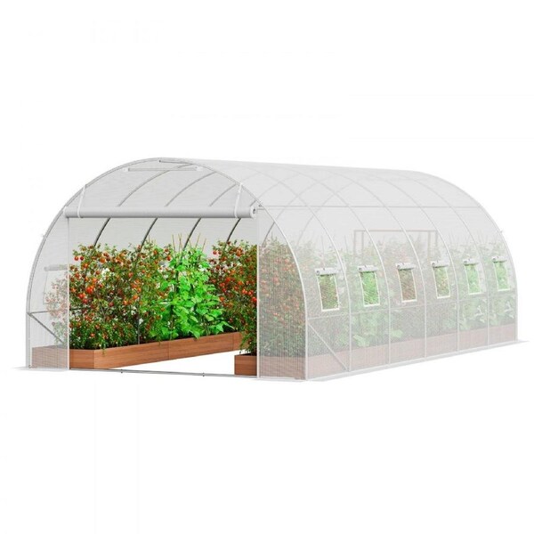 Walk-in Tunnel Greenhouse 19.36x9.68x6.5ft Galvanized Frame PE Cover White