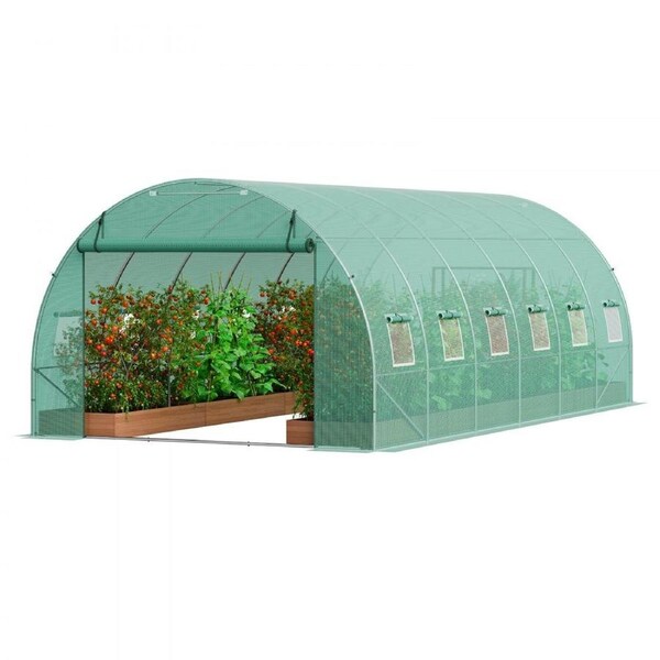 Walk-in Tunnel Greenhouse 19.36x9.68x6.5ft Galvanized Frame PE Cover Green