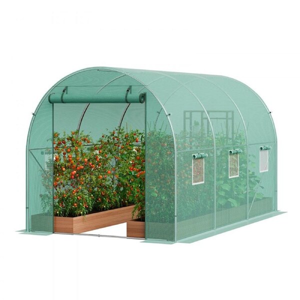 Walk-in Tunnel Greenhouse 9.58x6.43x6.23ft Galvanized Frame PE Cover Green