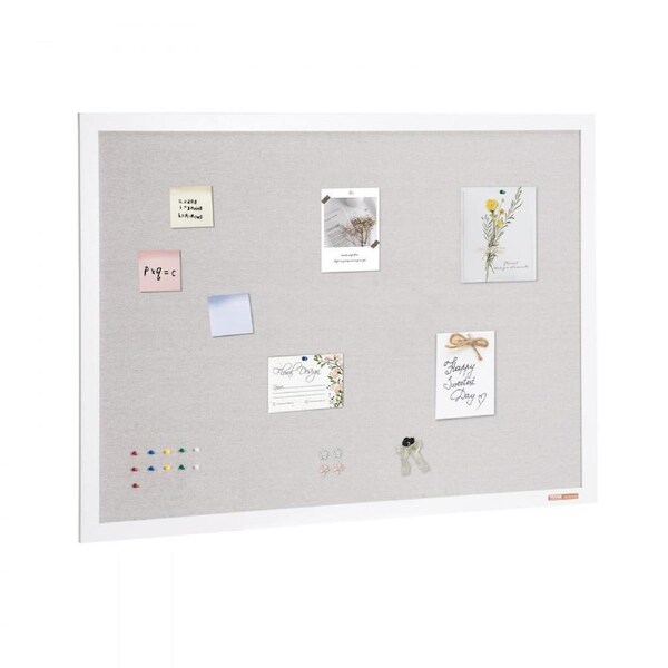 48"x36" White Cork Board with Linen Surface Wall-Mounted Bulletin Board