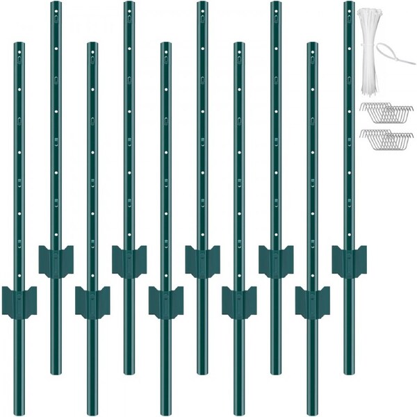 3 Feet Fence Post 10 Pack T-Post Heavy Duty Metal Fence Posts Green