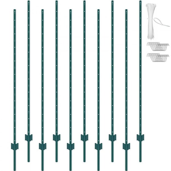 6 Feet Fence Post 10 Pack T-Post Heavy Duty Metal Fence Posts Green