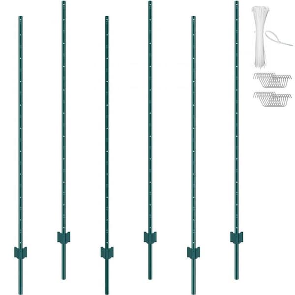 6 Feet Fence Post 6 Pack T-Post Heavy Duty Metal Fence Posts Green