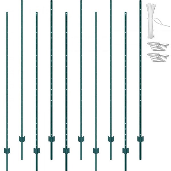 7 Feet Fence Post 10 Pack T-Post Heavy Duty Metal Fence Posts Green